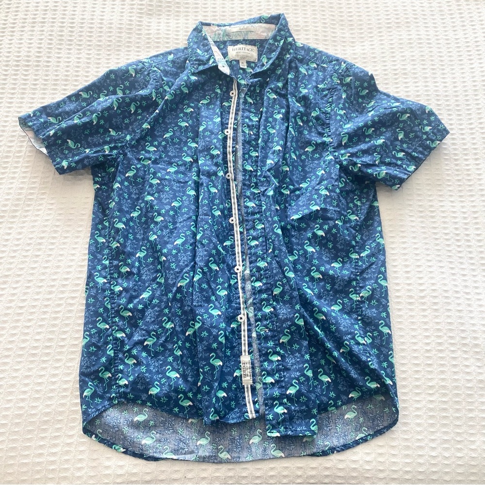 Heritage Report Collection Navy Flamingo Print Shirt size XL